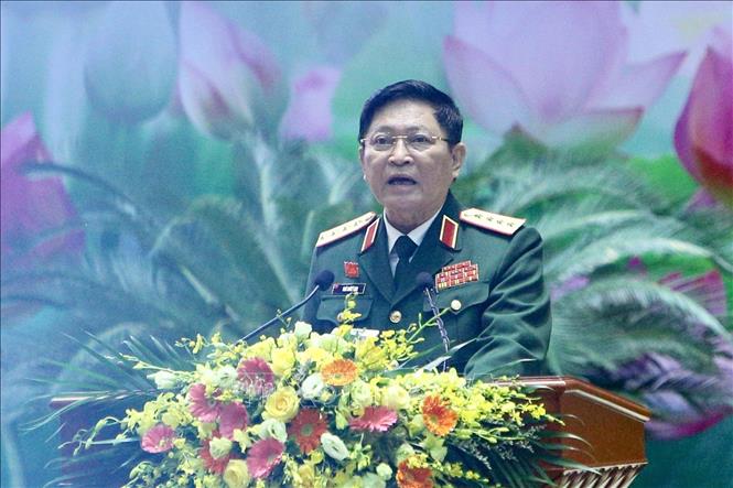 Trong ảnh: Đại tướng Ngô Xuân Lịch, Phó Bí thư Quân uỷ Trung ương, Bộ trưởng Bộ Quốc phòng phát biểu khai mạc Đại hội. Ảnh: Dương Giang - TTXVN