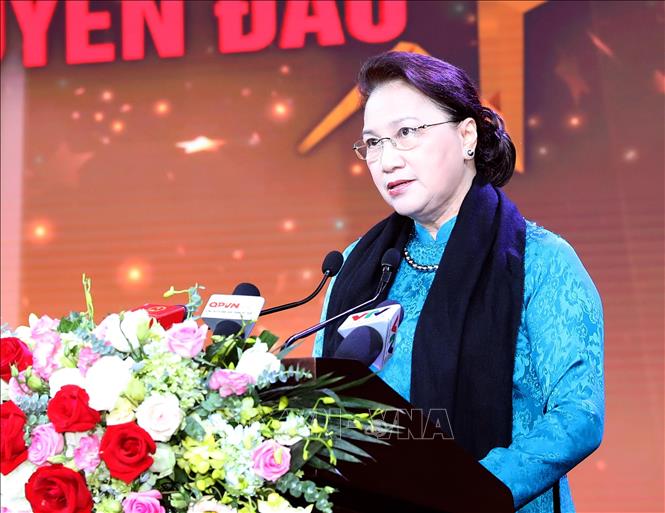 Trong ảnh: Chủ tịch Quốc hội Nguyễn Thị Kim Ngân phát biểu tại chương trình. Ảnh: Trọng Đức - TTXVN