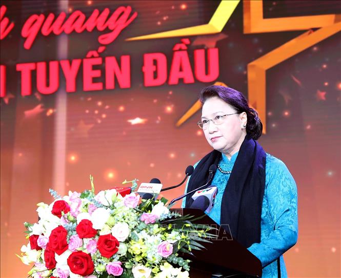 Trong ảnh: Chủ tịch Quốc hội Nguyễn Thị Kim Ngân phát biểu tại chương trình. Ảnh: Trọng Đức - TTXVN