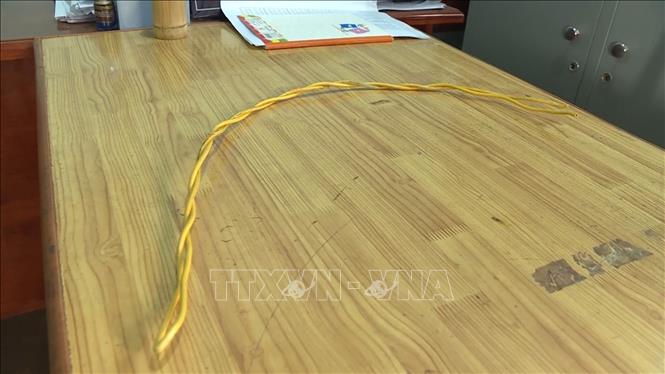 Trong ảnh: Dây điện ông Lành dùng để đánh con trai. Ảnh: Đậu Tất Thành – TTXVN