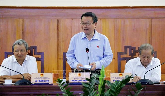 Trong ảnh: Phó Chủ tịch Quốc hội Phùng Quốc Hiển phát biểu tại buổi làm việc với lãnh đạo tỉnh Thừa Thiên - Huế. Ảnh: Tường Vi - TTXVN