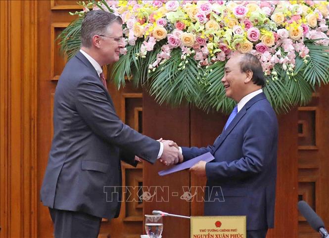Trong ảnh: Chiều 4/3/2020, tại Hà Nội, Thủ tướng Nguyễn Xuân Phúc tiếp Đoàn doanh nghiệp thuộc Hội đồng Kinh doanh Hoa Kỳ-ASEAN (US-ABC) do ông Alex Feldman, Chủ tịch kiêm Giám đốc điều hành US-ABC dẫn đầu. Ảnh: Thống Nhất - TTXVN