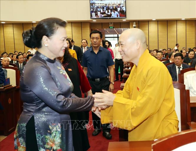Trong ảnh: Chủ tịch Quốc hội Nguyễn Thị Kim Ngân với đại biểu dự kỳ họp. Ảnh: Trọng Đức - TTXVN