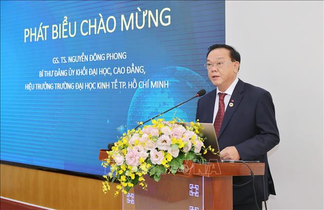 Trong ảnh: GS.TS. Nguyễn Đông Phong, Hiệu trưởng Trường Đại học Kinh tế TP Hồ Chí Minh phát biểu khai mạc hội thảo. Ảnh: Mỹ Phương - TTXVN.