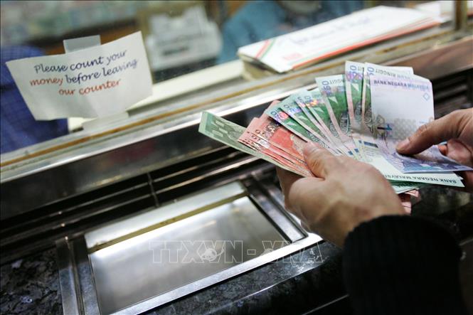 Trong ảnh: Kiểm tiền ringgit của Malaysia tại một quầy giao dịch tiền tệ ở Kuala Lumpur, Malaysia. Ảnh: AFP/ TTXVN