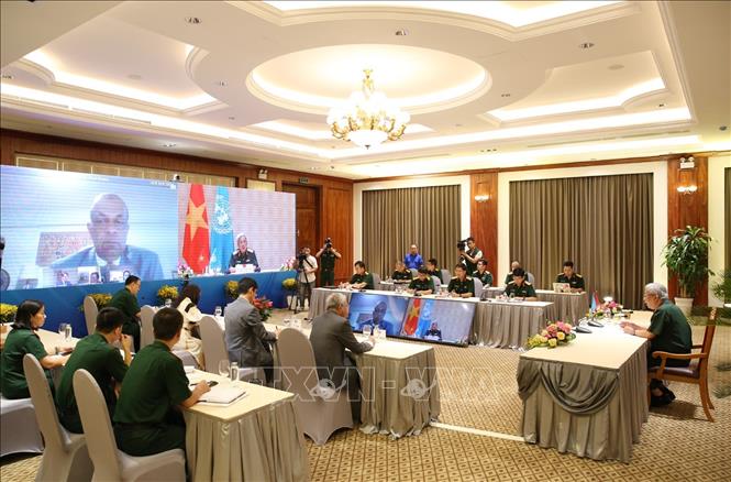 Trong ảnh: Quang cảnh hội đàm trực tuyến tại điểm cầu Hà Nội. Ảnh: Dương Giang - TTXVN