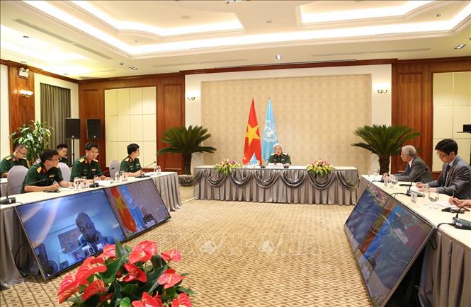 Trong ảnh: Quang cảnh hội đàm trực tuyến tại điểm cầu Hà Nội. Ảnh: Dương Giang - TTXVN