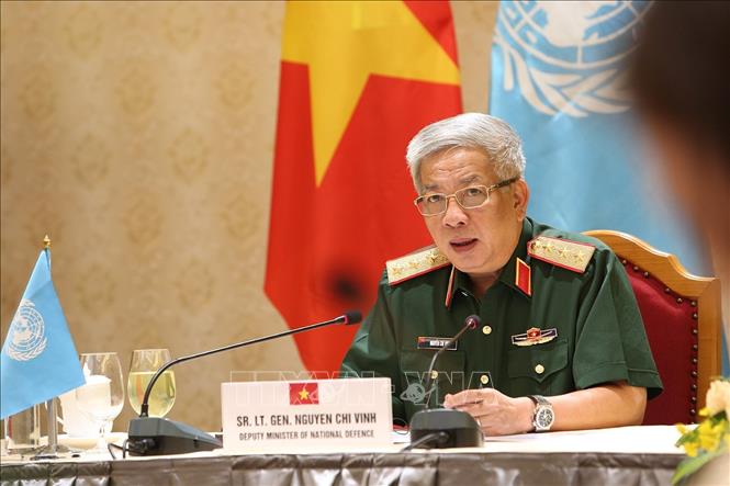 Trong ảnh: Thượng tướng Nguyễn Chí Vịnh, Thứ trưởng Bộ Quốc phòng phát biểu tại hội đàm. Ảnh: Dương Giang - TTXVN