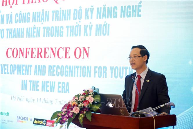 Trong ảnh: Ông Trương Anh Dũng, Tổng cục trưởng Tổng cục Giáo dục nghề nghiệp phát biểu khai mạc Hội thảo. Ảnh: Anh Tuấn – TTXVN