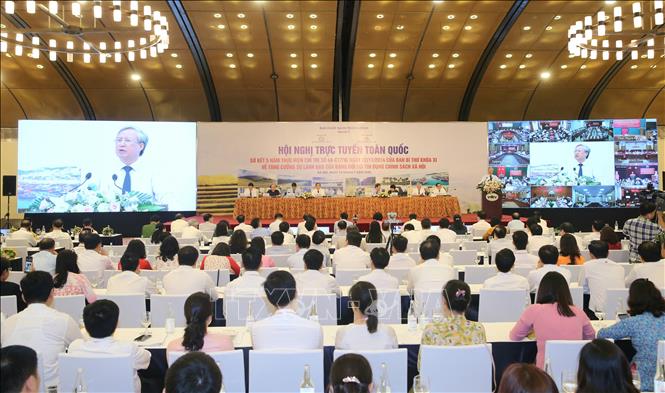 Trong ảnh: Đồng chí Trần Quốc Vượng, Ủy viên Bộ Chính trị, Thường trực Ban Bí thư phát biểu chỉ đạo tại Hội nghị. Ảnh: Doãn Tấn - TTXVN