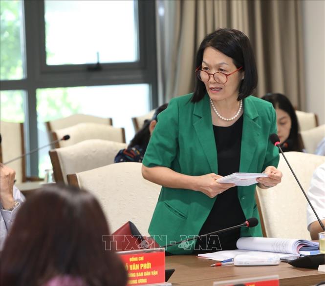 Trong ảnh: Phó Chủ tịch Trung ương Hội Liên hiệp Phụ nữ Việt Nam Bùi Thị Hòa phát biểu tại buổi làm việc. Ảnh: Văn Điệp - TTXVN