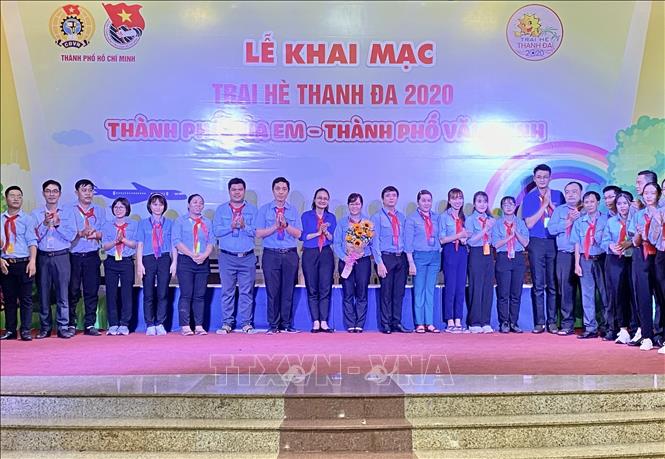 Trong ảnh: Ra mắt Ban quản trại của Trại hè Thanh Đa năm 2020. Ảnh: Hồng Giang - TTXVN.