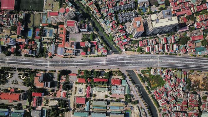 Trong ảnh: Đoạn đường đi qua địa bàn của 2 quận Đống Đa và Thanh Xuân. Ảnh: Thành Đạt - TTXVN