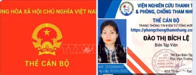 Trong ảnh: Giấy tờ giả mạo của đối tượng Đào Thị Bích Lệ. Ảnh: TTXVN