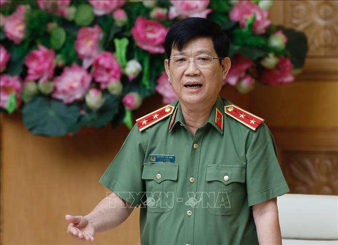 Trong ảnh: Thứ trưởng Bộ Công an Nguyễn Văn Sơn phát biểu tại cuộc họp. Ảnh: Dương Giang-TTXVN