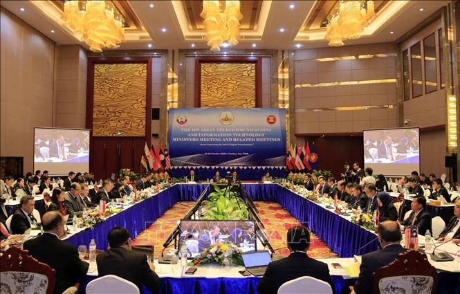 Trong ảnh: Hội nghị Bộ trưởng Công nghệ thông tin (CNTT) và Truyền thông ASEAN lần thứ 19 (TELMIN 19) tại Vientiane (Lào), ngày 24-25/10/2019. Ảnh: Phạm Kiên - TTXVN 