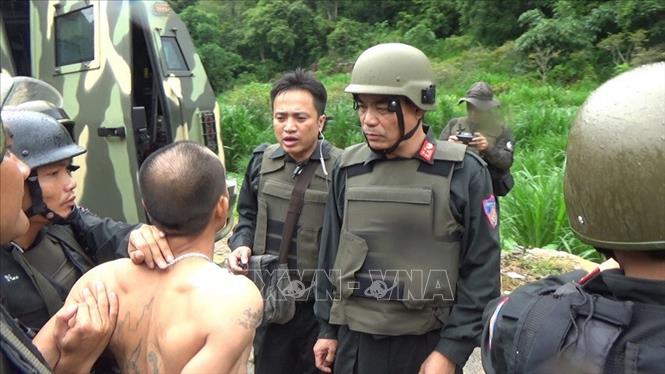 Trong ảnh: Lực lượng Công an Sơn La bắt giữ đối tượng có lệnh truy nã trong chuyên án triệt phá sào huyệt trùm ma túy ở xã Lóng Luông, huyện Vân Hồ, tỉnh Sơn La (6/2018). Ảnh: TTXVN phát