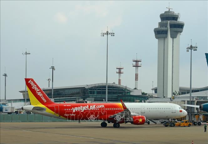 Trong ảnh: Máy bay của VietjetAir tại sân bay quốc tế Tân Sơn Nhất (TP Hồ Chí Minh). Ảnh: Ngọc Hà - TTXVN