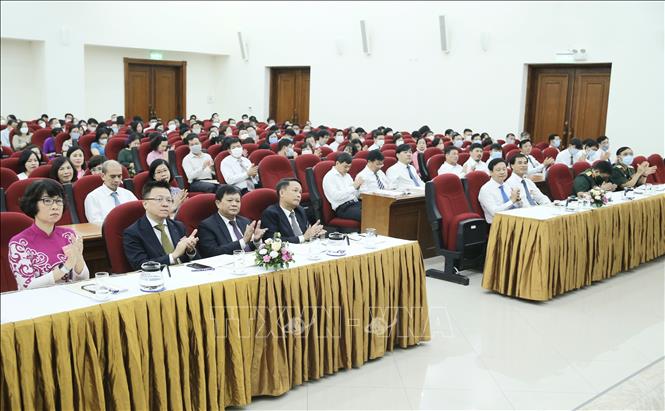 Trong ảnh: Lãnh đạo Thông tấn xã Việt Nam và các đại biểu dự Đại hội. Ảnh: Doãn Tấn - TTXVN