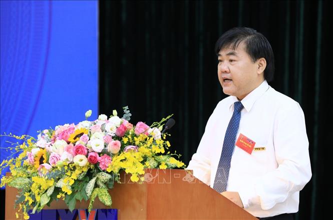 Trong ảnh: Giám đốc Cơ quan TTXVN khu vực phía Nam Nguyễn Quốc Tuấn trình bày tham luận tại Đại hội. Ảnh: Thành Đạt - TTXVN