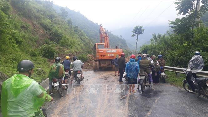 Photo: A view of the landslide that blocks traffic on a section of the provincial road.  