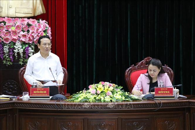 Trong ảnh: Đồng chí Nguyễn Hồng Sơn, Phó Trưởng Ban Kinh tế Trung ương phát biểu tại buổi làm việc. Ảnh: Đức Phương - TTXVN