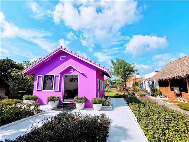 Trong ảnh: Một căn nhà màu tím trong khuôn viên. Ảnh: Thanh Liêm - TTXVN