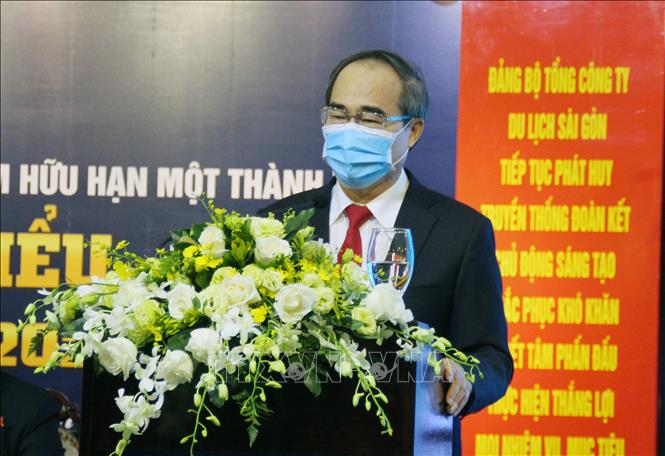 Trong ảnh: Đồng chí Nguyễn Thiện Nhân, Ủy viên Bộ Chính trị, Bí thư Thành ủy TP Hồ Chí Minh phát biểu chỉ đạo tại Đại hội. Ảnh: Mỹ Phương - TTXVN