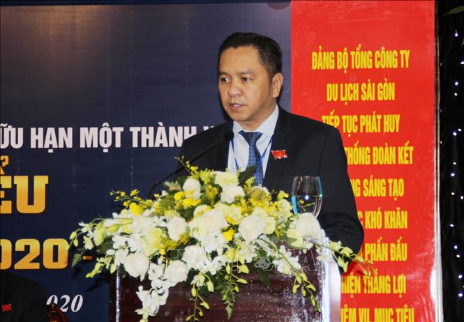 Trong ảnh: Đồng chí Phạm Huy Bình, Bí thư Đảng ủy, Chủ tịch Hội đồng thành viên Saigontourist phát biểu khai mạc Đại hội. Ảnh: Mỹ Phương - TTXVN