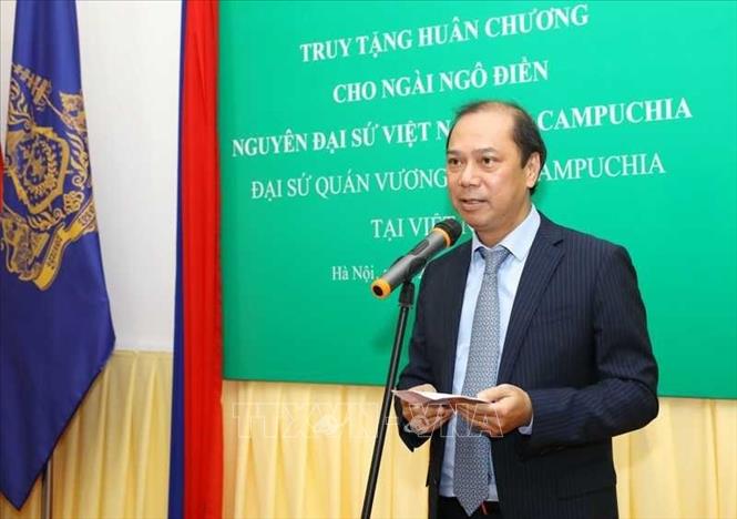 Trong ảnh: Thứ trưởng Ngoại giao Nguyễn Quốc Dũng phát biểu tại buổi lễ. Ảnh: TTXVN phát