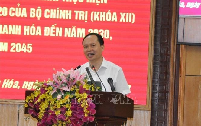 Trong ảnh: Đồng chí Trịnh Văn Chiến, Bí thư Tỉnh ủy Thanh Hóa phát biểu tại hội nghị. Ảnh: TTXVN phát 