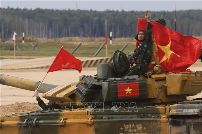 Photo: The tank team of the Vietnam People’s Army at the race. VNA Photo: Trần Hiếu