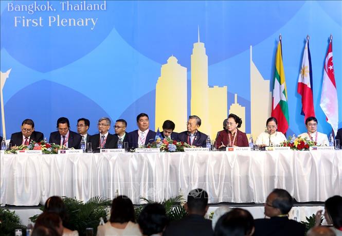 Trong ảnh: Chủ tịch Quốc hội Nguyễn Thị Kim Ngân tham gia Đoàn Chủ tịch và phát biểu tại Phiên họp toàn thể thứ nhất Đại hội đồng AIPA-40, chiều 26/8/2019. Ảnh: Trọng Đức - TTXVN