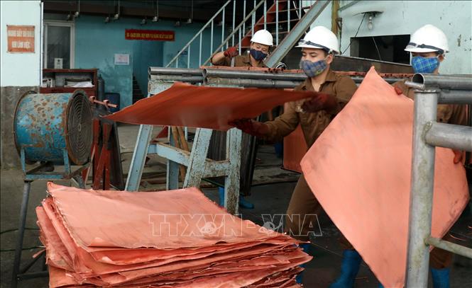 Trong ảnh: Sản xuất đồng tấm Cathode tại Chi nhánh luyện đồng Lào Cai. Ảnh: Quốc Khánh - TTXVN