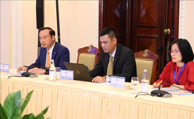 Photo: Vietnamese delegates attend the meeting from Hanoi. VNA Photo: Lâm Khánh