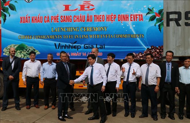 Photo: The export launching ceremony is held at he Vinh Hiep 400 Co. Ltd. in Pleiku city, the Central Highlands of Gia Lai. VNA Photo: Hồng Điệp