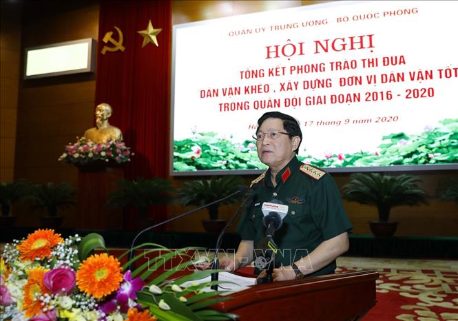 Trong ảnh: Đại tướng Ngô Xuân Lịch, Bộ trưởng Bộ Quốc phòng phát biểu kết luận hội nghị. Ảnh: Dương Giang - TTXVN