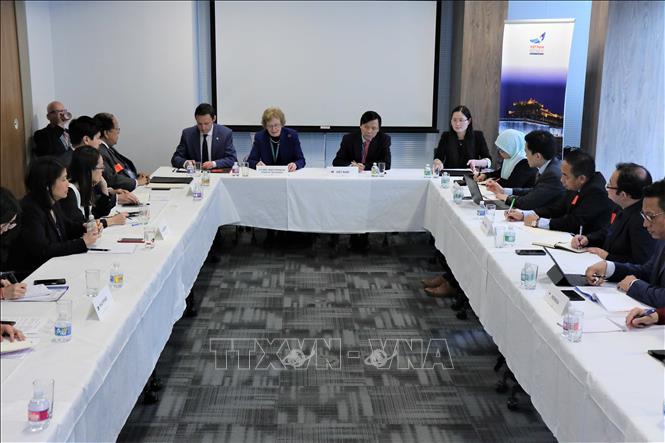 Trong ảnh: Ngày 10/1/2020, tại New York (Mỹ), Đại sứ, Trưởng phái đoàn đại diện thường trực Việt Nam tại LHQ Đặng Đình Quý, với vai trò Chủ tịch Ủy ban ASEAN tại New York năm 2020, đã tổ chức cuộc họp đầu tiên nhằm thảo luận các hoạt động của Ủy ban trong cả năm và trao đổi về ưu tiên mà các nước ASEAN sẽ thúc đẩy tại LHQ trong năm 2020. Ảnh: Khắc Hiếu - TTXVN