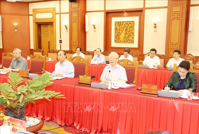 Trong ảnh: Tổng Bí thư, Chủ tịch nước Nguyễn Phú Trọng phát biểu kết luận buổi làm việc với Ban Thường vụ Thành ủy Hà Nội. Ảnh: Trí Dũng  - TTXVN