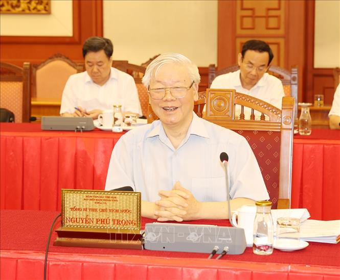 Trong ảnh: Tổng Bí thư, Chủ tịch nước Nguyễn Phú Trọng phát biểu kết luận buổi làm việc với Ban Thường vụ Thành ủy Hà Nội. Ảnh: Trí Dũng  - TTXVN