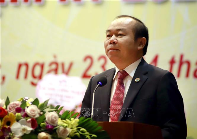 Trong ảnh: Bí thư Đảng đoàn, Chủ tịch Liên minh Hợp tác xã Việt Nam Nguyễn Ngọc Bảo phát biểu tại Đại hội. Ảnh: Hoàng Hùng - TTXVN