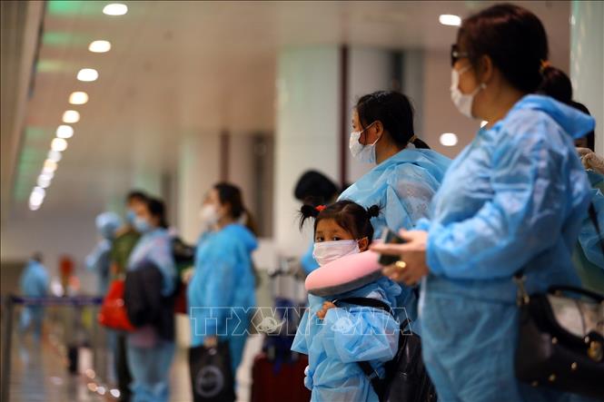 Trong ảnh: Nhiều trẻ em trên chuyến bay trở về Việt Nam. Ảnh: Huy Hùng - TTXVN