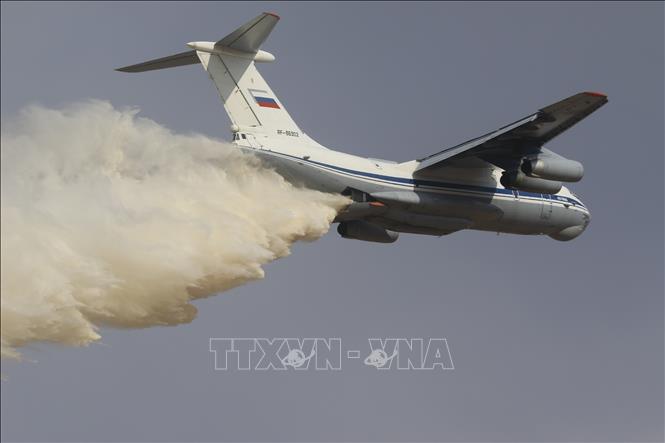Trong ảnh: Máy bay vận tải IL-76MD của quân đội Nga tham gia các hoạt động của cuộc tập trận chiến lược Kavkaz-2020. Ảnh: Trần Hiếu – Pv TTXVN tại Nga