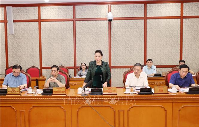 Trong ảnh: Ủy viên Bộ chính trị, Chủ tịch Quốc hội Nguyễn Thị Kim Ngân phát biểu kết luận tại buổi làm việc. Ảnh: Trọng Đức – TTXVN