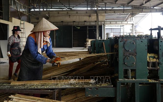 Trong ảnh: Sản xuất tại nhà máy chế biến gỗ MDF Bảo Yên. Ảnh: Quốc Khánh - TTXVN