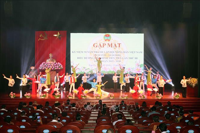 Trong ảnh: Tiết mục văn nghệ tại buổi gặp mặt. Ảnh: Quang Quyết - TTXVN