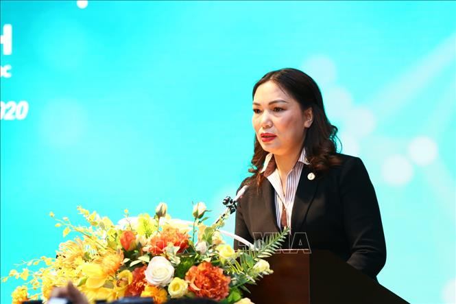 Trong ảnh: Bà Đinh Thị Thuý, Tổng giám đốc Công ty Cổ phần MISA phát biểu. Ảnh: Minh Quyết - TTXVN