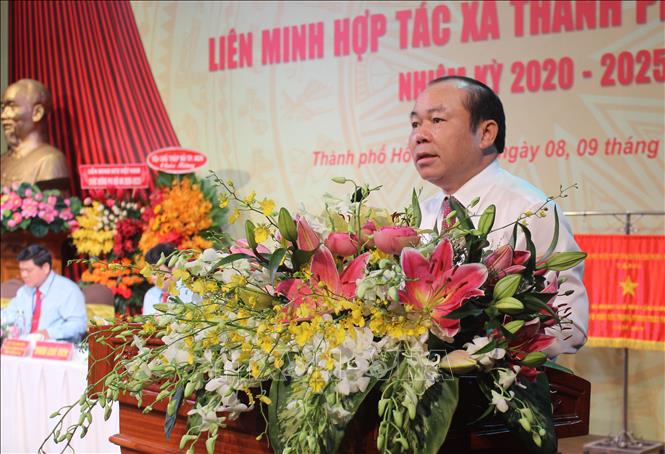Trong ảnh: Chủ tịch Liên minh Hợp tác xã Việt Nam Nguyễn Ngọc Bảo phát biểu tại Đại hội. Ảnh: Xuân Anh – TTXVN