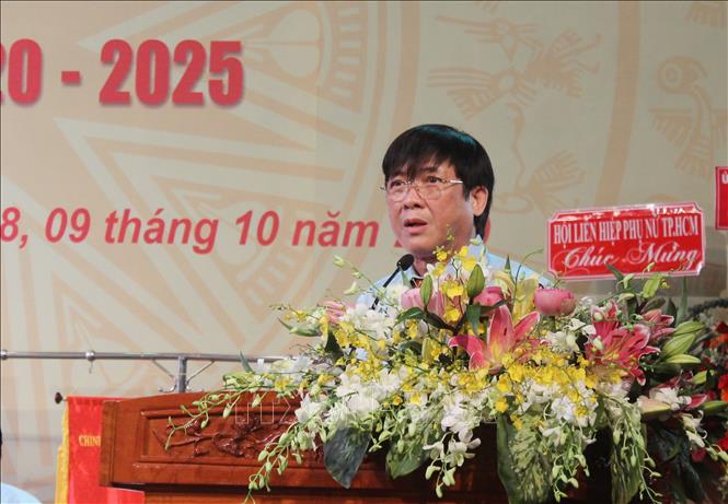Trong ảnh: Chủ tịch Liên minh Hợp tác xã Thành phố Hồ Chí Minh Trần Ngọc Hưng phát biểu tại Đại hội. Ảnh: Xuân Anh – TTXVN