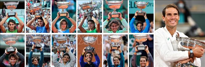 Trong ảnh: Rafael Nadal 13 lần đăng quang vô địch Roland Garros. Ảnh: AFP/TTXVN